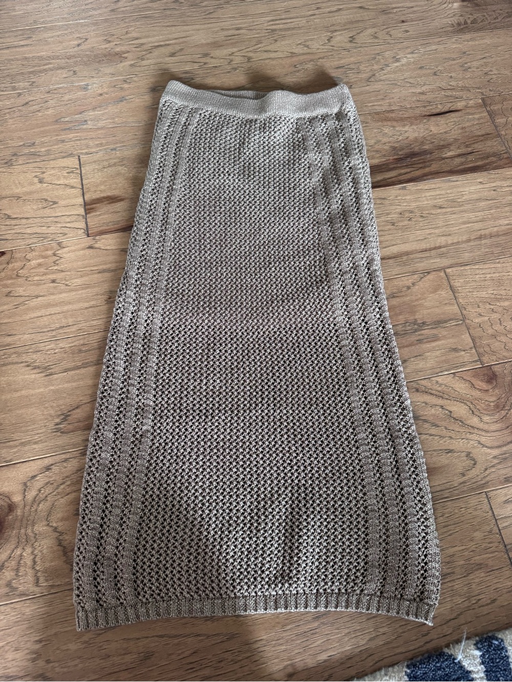 Current Air Beige/Gold Knit Midi Skirt - Women's Neutral Summer Skirt